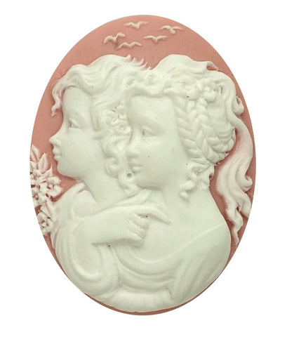 40x30mm Twins Two Sisters Pink White Resin Cabochon Cameo S4152