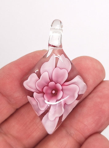 Closeout - Pink Glass Flower Kite Centerpiece Pendant S4234