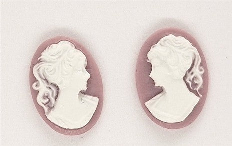 14x10mm lilac purple and white ponytail girl matched pair Victorian woman resin cameo S4238