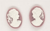 14x10mm lilac purple and white ponytail girl matched pair Victorian woman resin cameo S4238