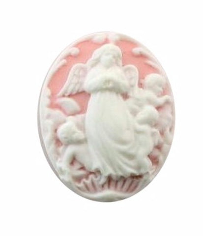 25x18mm Guardian Angel Resin Cameo  Pink White with Cherubs 103a