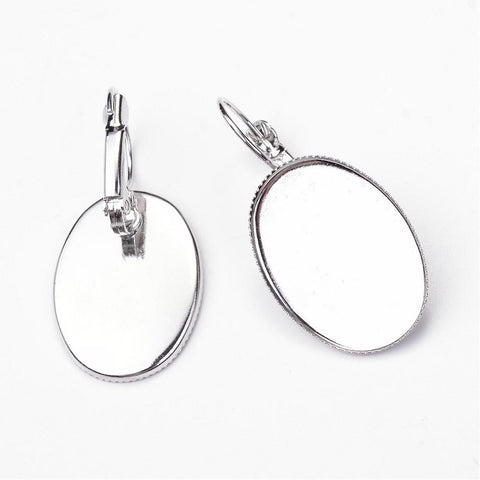 25x18mm Silver Leverback Earring Clip Bezel Cup earring blank PAIR 105z