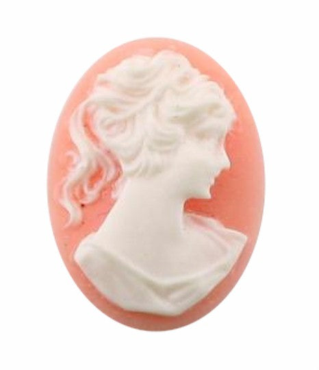 Classic Resin Cameo 25x18mm Pink and White Ponytail Girl  116A