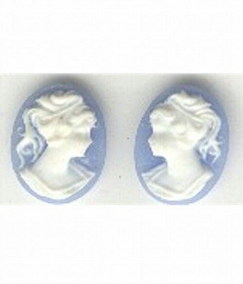 14x10mm blue white ponytail girl matched pair resin Cabochon cameos 143R
