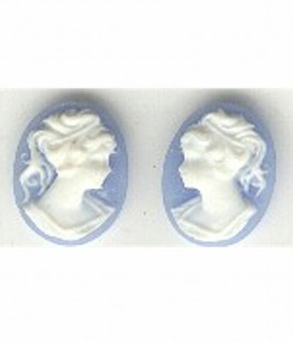 14x10mm blue and white ponytail girl matched pair resin cameos 143R