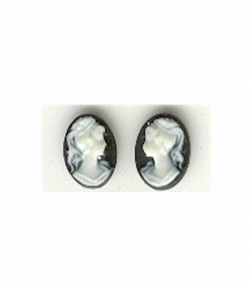 10x8mm black and ivory ponytail girl matched pair resin cameos 147R