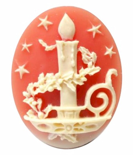Holiday Candle Resin Cameo 40x30mm Christmas Theme Cabochon Carnelian Ivory 14c