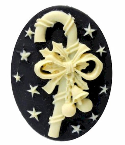 40x30mm candy cane christmas holiday spirit resin cameo black ivory 15c