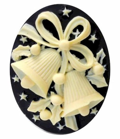 40x30mm Christmas Bells Resin Cameo  Black Ivory Holiday Theme Cabochon 16c