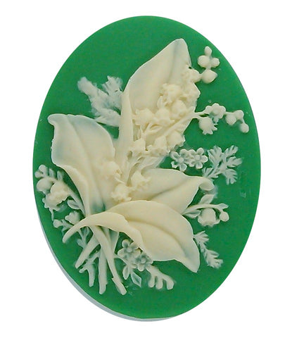 40x30mm lily of the Valley Flower Bouquet Green ivory Garden Resin Cameo 18c