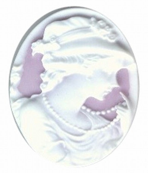 40x30mm Lilac and White Woman with Pearls Resin Cameo 25A