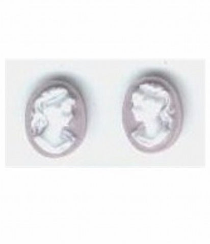 10x8mm lilac and white ponytail girl matched pair resin cameo 291q