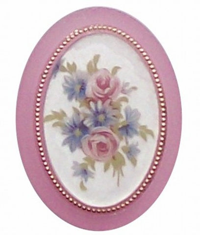 40x30mm Pink Flower Mirror Back Cameo 303x