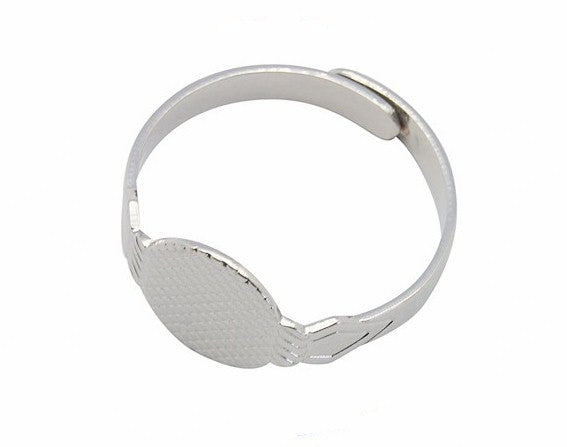 Adjustable Silver Ring with 10mm Glue on Gluing Pad 319q