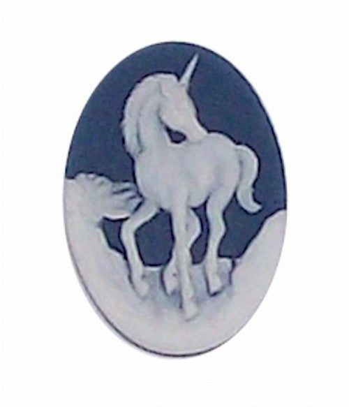 25x18mm Blue and White Unicorn Resin Cameo 319x