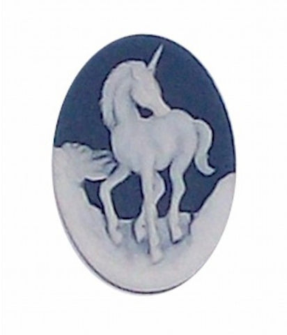 25x18mm Blue and White Unicorn Resin Cameo 319x