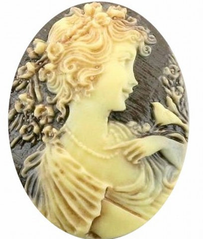 40x30mm Antiqued Brown Woman with Bird Resin Cameo 344x