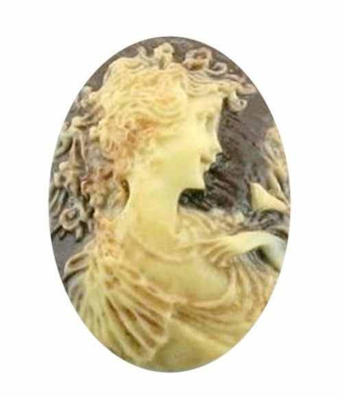 25x18mm Antiqued Brown Woman with Bird Resin Cameo 345x