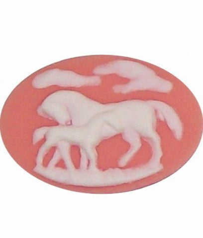 40x30mm Pink and White Horse and Colt Equestrian Resin Cameo 346x