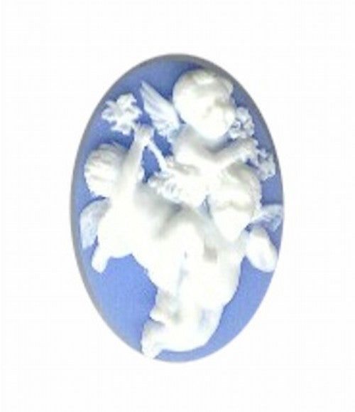 25x18mm Blue and White 3 Angel Cherub Resin Cameo 34A