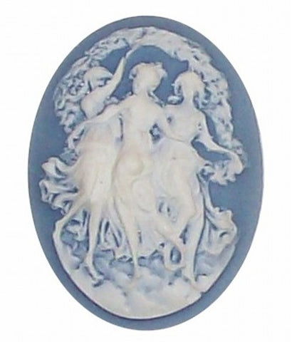 40x30mm Blue and White Three Girls Dancing Resin Cameo 351x