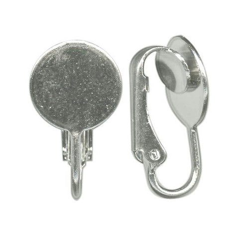 Silver Clip On Earring 8mm flat pad ear clip (pair) 355q