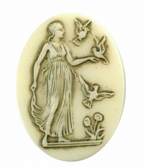 25x18mm Vintage German Woman with Birds Glass Cameo 359x