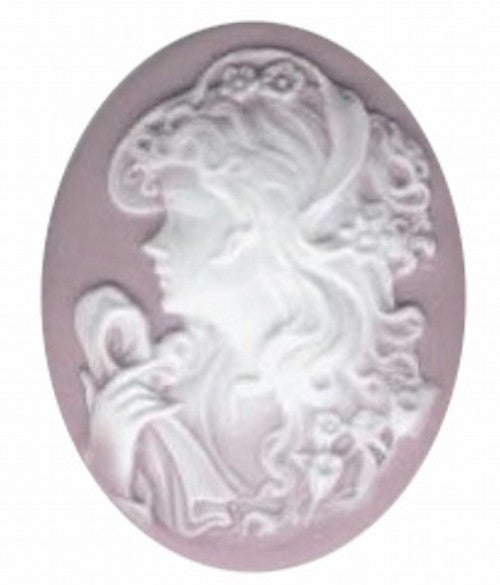 40x30mm Lilac and White Woman with Scarf Resin Cameo 364q