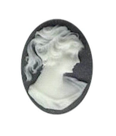 25x18mm Black and Ivory Ponytail Girl Resin Cameo 372q