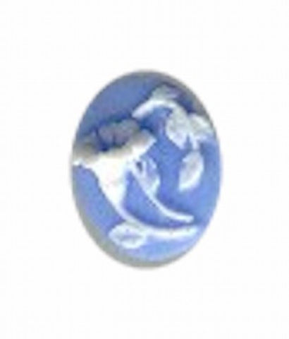 10x8mm Blue and White Trumpet Style Flower Resin Cameo 37A