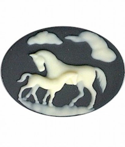 40x30mm Horse and Colt Black and White Horizontal Resin Cameo 3A