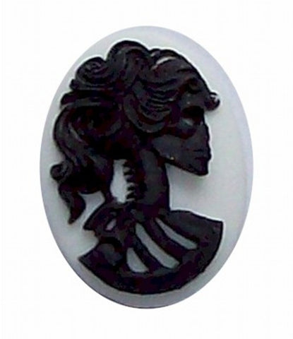 Lolita Black White Skull Skeleton 25x18mm Resin Cameo 417x