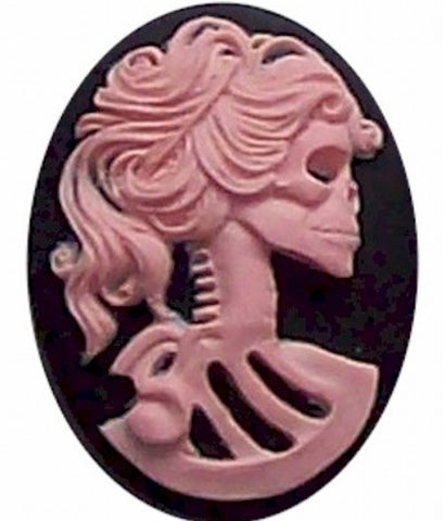 40x30mm Black and Hot Pink skull Lolita Skeleton Resin Cameo 418x
