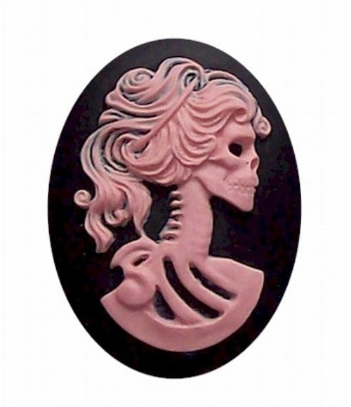 25x18mm Pink and Black goth skull Skeleton Resin Cameo 419x