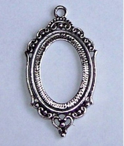 Antique Silver 25x18mm Open Back Cabochon Setting with Ring Item 490x