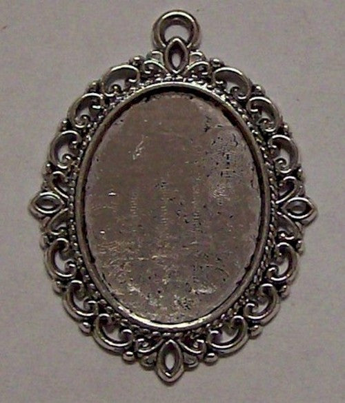 25x18mm Antique Silver Cabochon Pendant Setting with Ring 522x