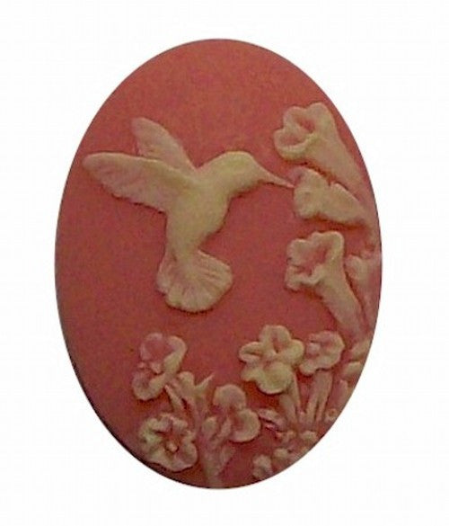 25x18mmPink and Ivory Hummingbird Resin Cameo  526x