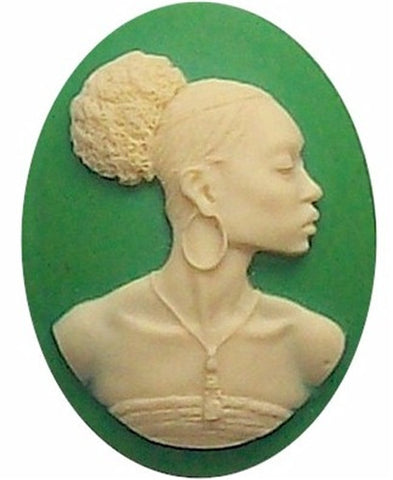 African American Black Woman Resin 40x30mm Cameo Green and Ivory 568x