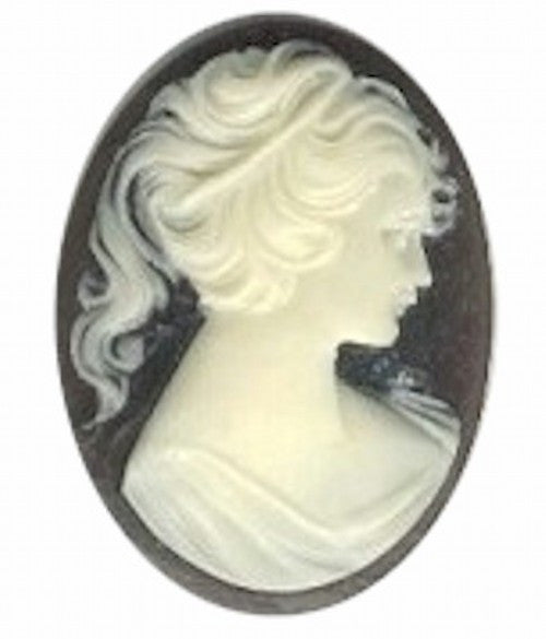40x30mm Black and Light Ivory Pony Tail Woman Resin Cameo 56R