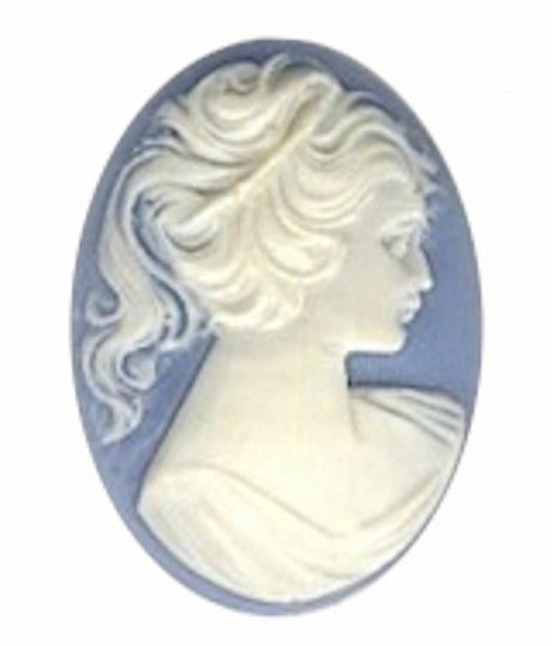40x30mm Blue and White Ponytail Girl Resin Cameo 57R