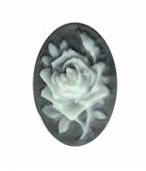 18x13mm black and ivory resin rose cabachon cameo 581q