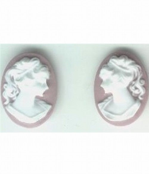 18x13mm lilac and white resin ponytail girl cameo matched pair 584q