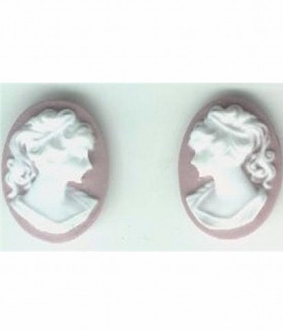 18x13mm lilac and white resin ponytail girl cameo matched pair 584q