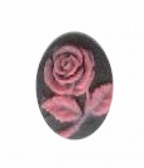 10x8mm Black and Hot Pink Rose Flower Resin Cameo 588q