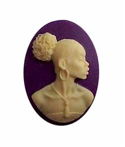 25x18mm Purple and Ivory African American Resin Cameo 611x