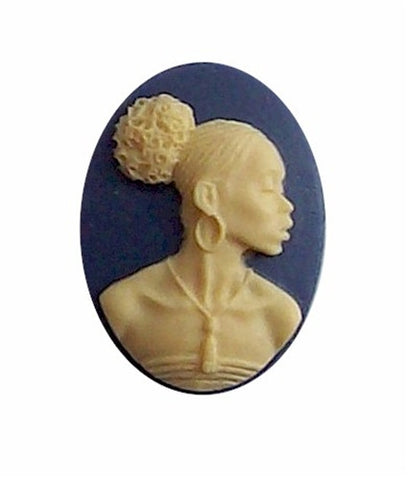 African American Black Woman Resin 25x18 Cameo Blue and Ivory 612x