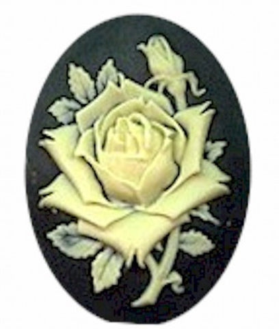 40x30mm Black and Ivory Rose Flower Resin Cameo 613R