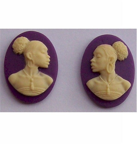African American Cameo 18x13 Matched Pair Purple and Ivory Resin Cameos 613x