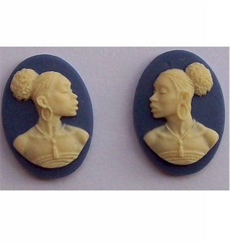 African American Cameo 18x13 Matched Pair Blue and Ivory Resin Cameos 614x