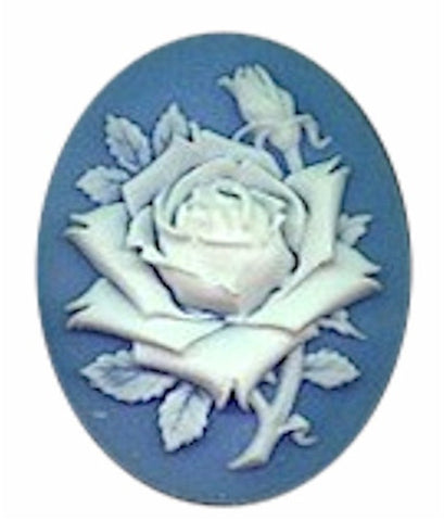 40x30mm Blue and White Rose Flower Resin Cameo 615R